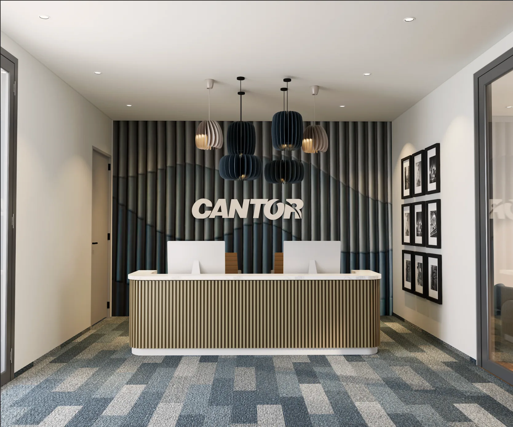 Cantor Abu Dhabi reception with a sculptural acoustic feature wall