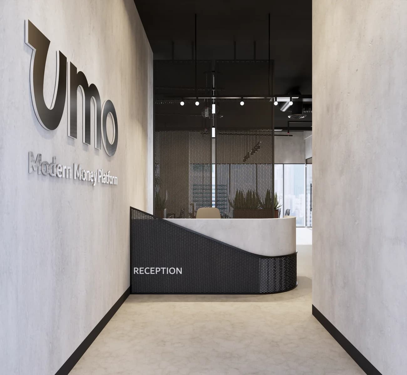 Industrial loft-inspired reception at UMO Office